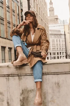 Damskie Big Star Shoes Lakierowane Kalosze Botki Na Platformie Big Star MM274396 Beżowe