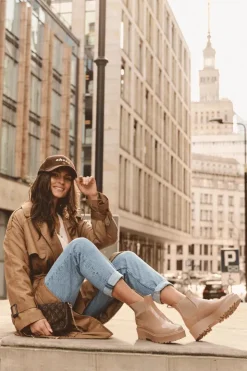 Damskie Big Star Shoes Lakierowane Kalosze Botki Na Platformie Big Star MM274396 Beżowe