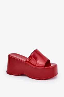 Boto Klapki Na Koturnie|Klapki Na Platformie*Lakierowane Klapki Damskie Na Platformie I Koturnie Czerwone Nellevia