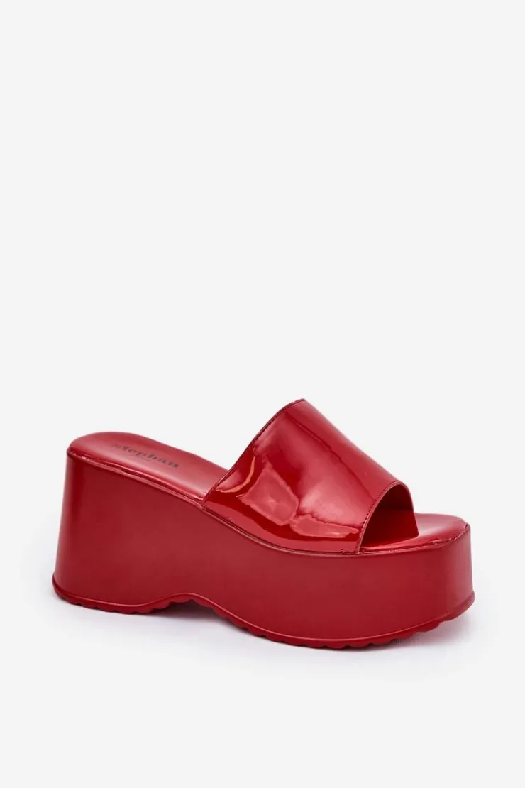 Boto Klapki Na Koturnie|Klapki Na Platformie*Lakierowane Klapki Damskie Na Platformie I Koturnie Czerwone Nellevia