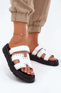 Damskie Zazoo Lakierowane Klapki Damskie Z Naturalnej Skóry Na Platformie 40440 Białe