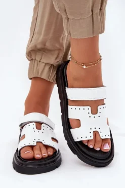 Damskie Zazoo Lakierowane Klapki Damskie Z Naturalnej Skóry Na Platformie 40440 Białe