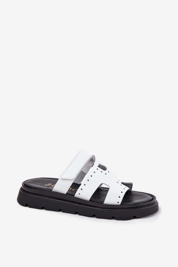 Damskie Zazoo Lakierowane Klapki Damskie Z Naturalnej Skóry Na Platformie 40440 Białe