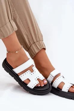 Damskie Zazoo Lakierowane Klapki Damskie Z Naturalnej Skóry Na Platformie 40440 Białe