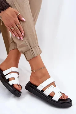 Damskie Zazoo Lakierowane Klapki Damskie Z Naturalnej Skóry Na Platformie 40440 Białe