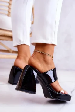 Clearance Boto Lakierowane Klapki Na Słupku Czarne Seattle