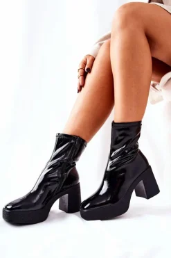 Boto Kozaki Na Obcasie|Botki Na Słupku*Lakierowane Kozaki Botki Na Słupku Czarne Myrialla