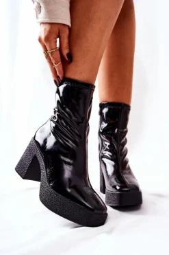 Boto Kozaki Na Obcasie|Botki Na Słupku*Lakierowane Kozaki Botki Na Słupku Czarne Myrialla