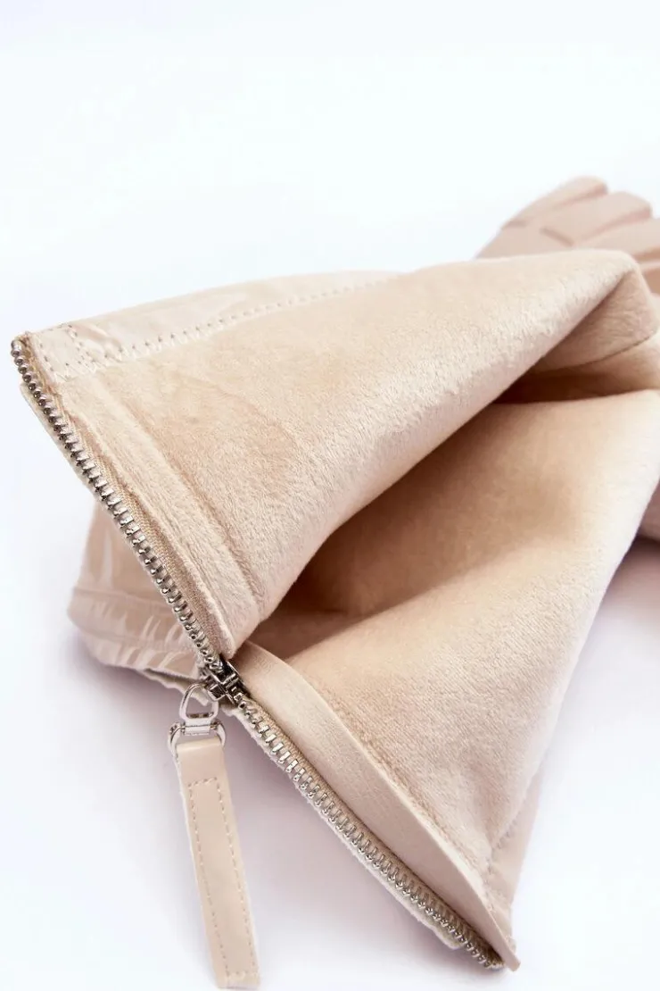 Damskie Boto Lakierowane Kozaki Na Masywnej Platformie Z Suwakiem Beżowe Ringo