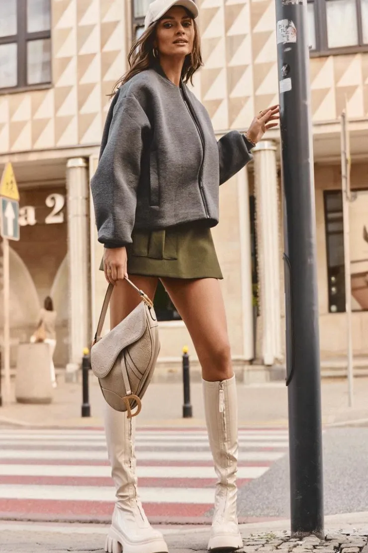 Damskie Boto Lakierowane Kozaki Na Masywnej Platformie Z Suwakiem Beżowe Ringo