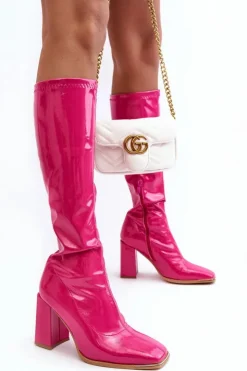 Damskie Boto Lakierowane Kozaki Na Słupku Przed Kolano Fuksja Mlokva