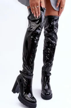 Best Boto Lakierowane Kozaki Za Kolano Na Masywnym Słupku Czarne Kytia Czarny