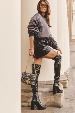 Best Boto Lakierowane Kozaki Za Kolano Na Masywnym Słupku Czarne Kytia Czarny