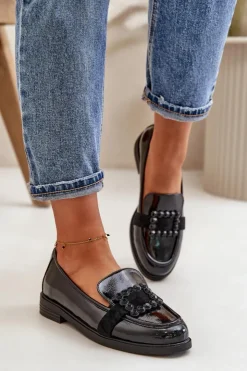 Damskie Buty damskie Vinceza Lakierowane Mokasyny Damskie Z Ozdobą Czarne Vinceza 58389