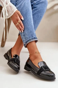 Damskie Buty damskie Vinceza Lakierowane Mokasyny Damskie Z Ozdobą Czarne Vinceza 58389