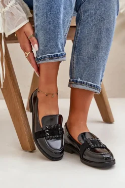 Damskie Buty damskie Vinceza Lakierowane Mokasyny Damskie Z Ozdobą Czarne Vinceza 58389