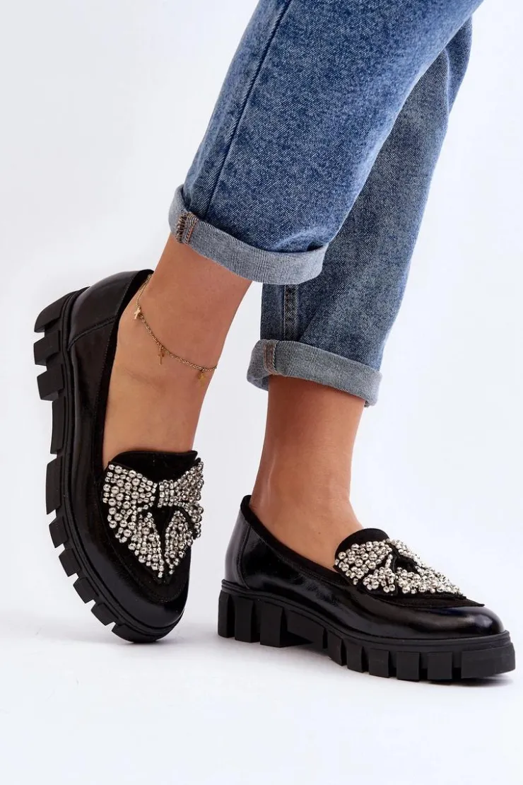 Laura Messi Półbuty Lakierowane|Półbuty Skórzane*Lakierowane Mokasyny Damskie 2785 Czarne