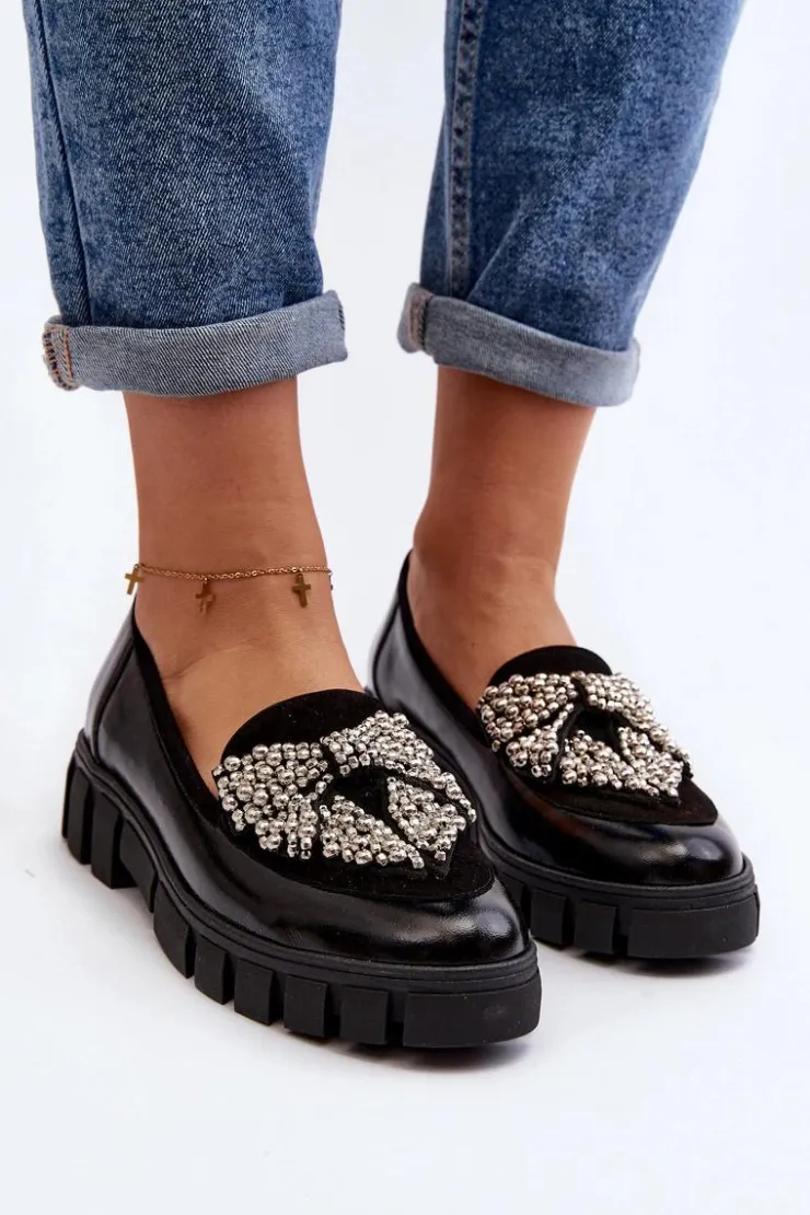 Laura Messi Półbuty Lakierowane|Półbuty Skórzane*Lakierowane Mokasyny Damskie 2785 Czarne