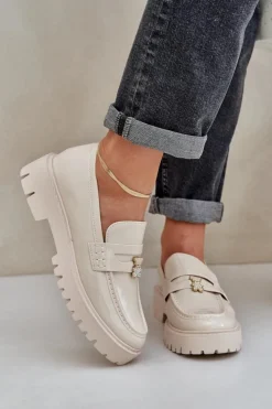 Damskie Boto Lakierowane Mokasyny Damskie Z Przypinką Miś Beżowe Wulinea