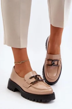 Damskie Buty damskie Vinceza Lakierowane Mokasyny Damskie Beżowe Santtes