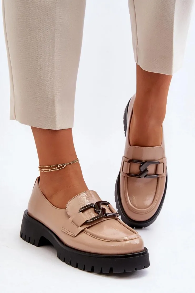 Damskie Buty damskie Vinceza Lakierowane Mokasyny Damskie Beżowe Santtes