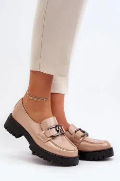 Damskie Buty damskie Vinceza Lakierowane Mokasyny Damskie Beżowe Santtes