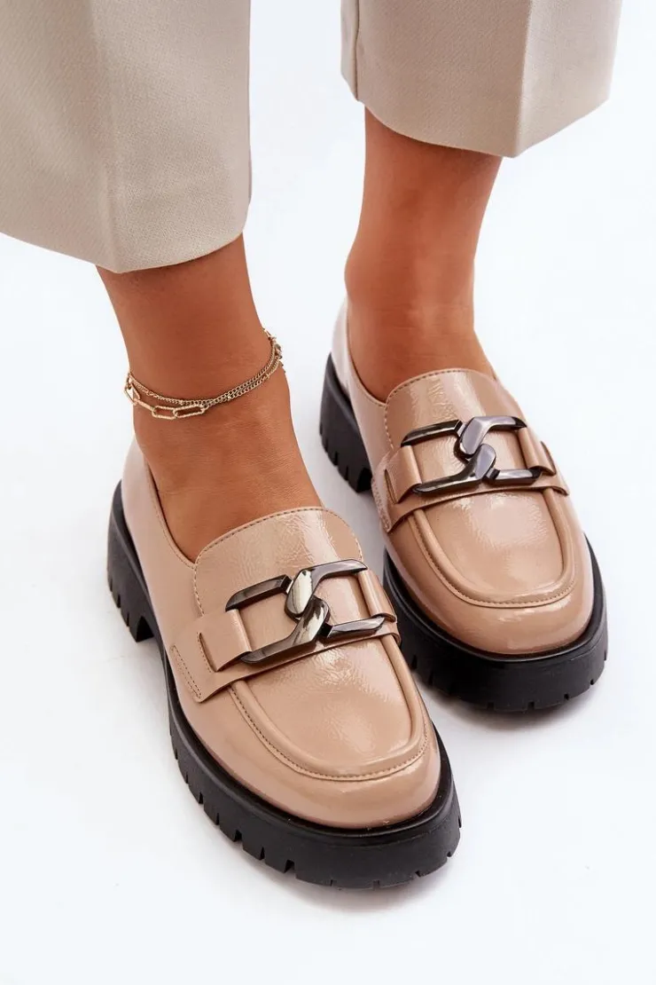 Damskie Buty damskie Vinceza Lakierowane Mokasyny Damskie Beżowe Santtes