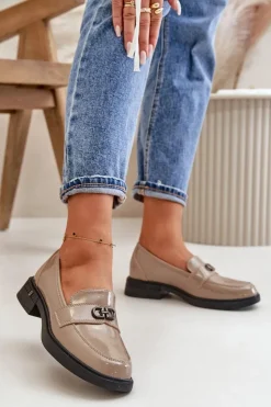 Damskie Buty damskie Vinceza Lakierowane Mokasyny Damskie Ze Skóry Naturalnej Khaki Vinceza 58409