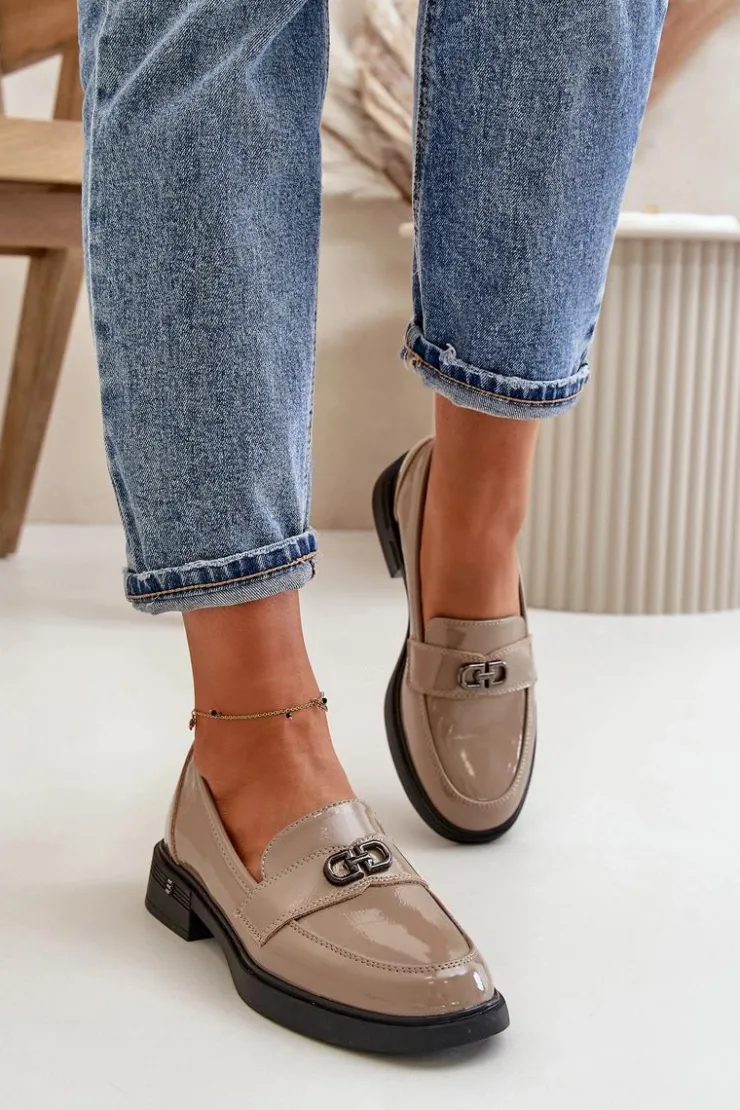 Damskie Buty damskie Vinceza Lakierowane Mokasyny Damskie Ze Skóry Naturalnej Khaki Vinceza 58409