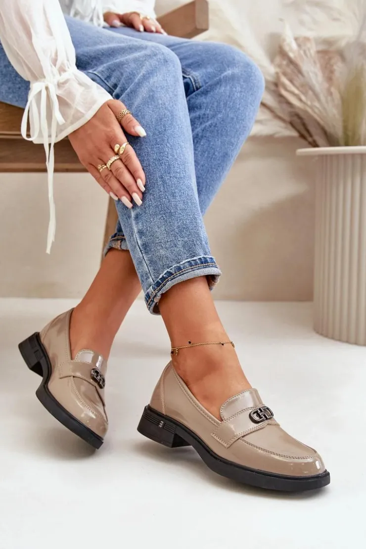 Damskie Buty damskie Vinceza Lakierowane Mokasyny Damskie Ze Skóry Naturalnej Khaki Vinceza 58409