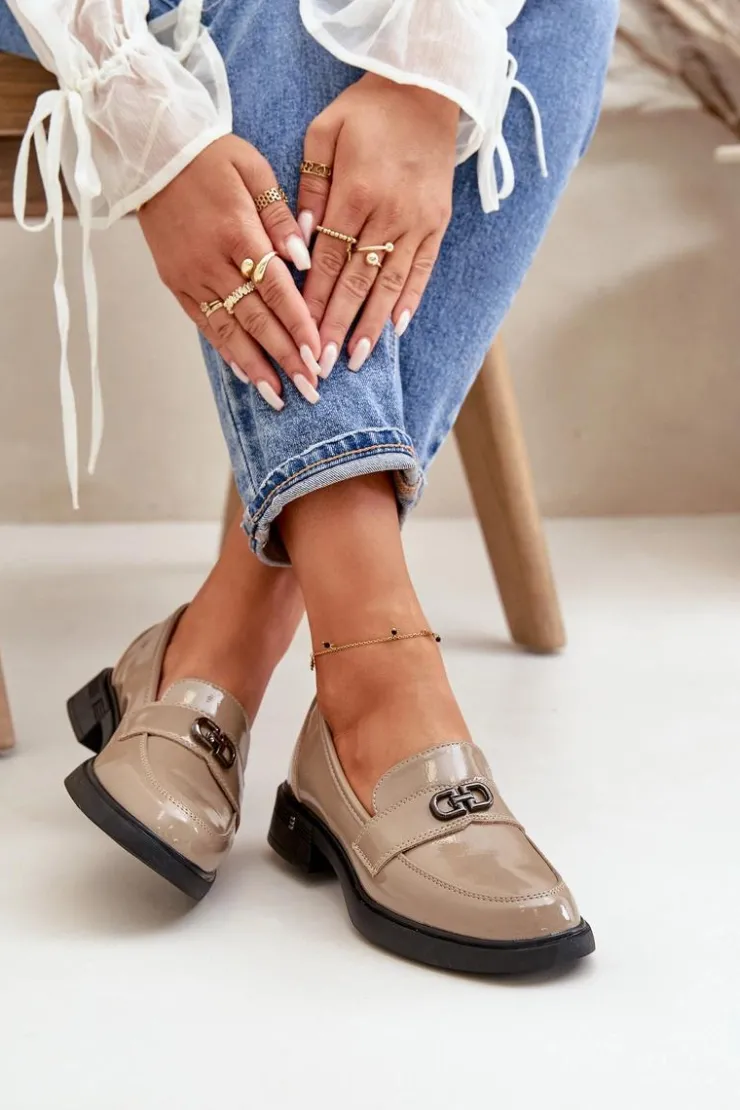 Damskie Buty damskie Vinceza Lakierowane Mokasyny Damskie Ze Skóry Naturalnej Khaki Vinceza 58409