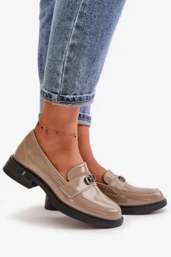 Damskie Buty damskie Vinceza Lakierowane Mokasyny Damskie Ze Skóry Naturalnej Khaki Vinceza 58409