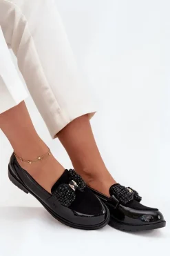 D&A Mokasyny Płaskie|Mokasyny Damskie Lakierowane*Lakierowane Mokasyny Damskie Z Kokardką S.Barski HY51-319 Czarne Czarny