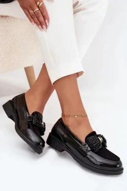 D&A Mokasyny Płaskie|Mokasyny Damskie Lakierowane*Lakierowane Mokasyny Damskie Z Kokardką S.Barski HY51-319 Czarne Czarny