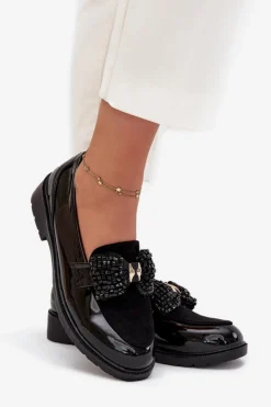 D&A Mokasyny Płaskie|Mokasyny Damskie Lakierowane*Lakierowane Mokasyny Damskie Z Kokardką S.Barski HY51-319 Czarne Czarny