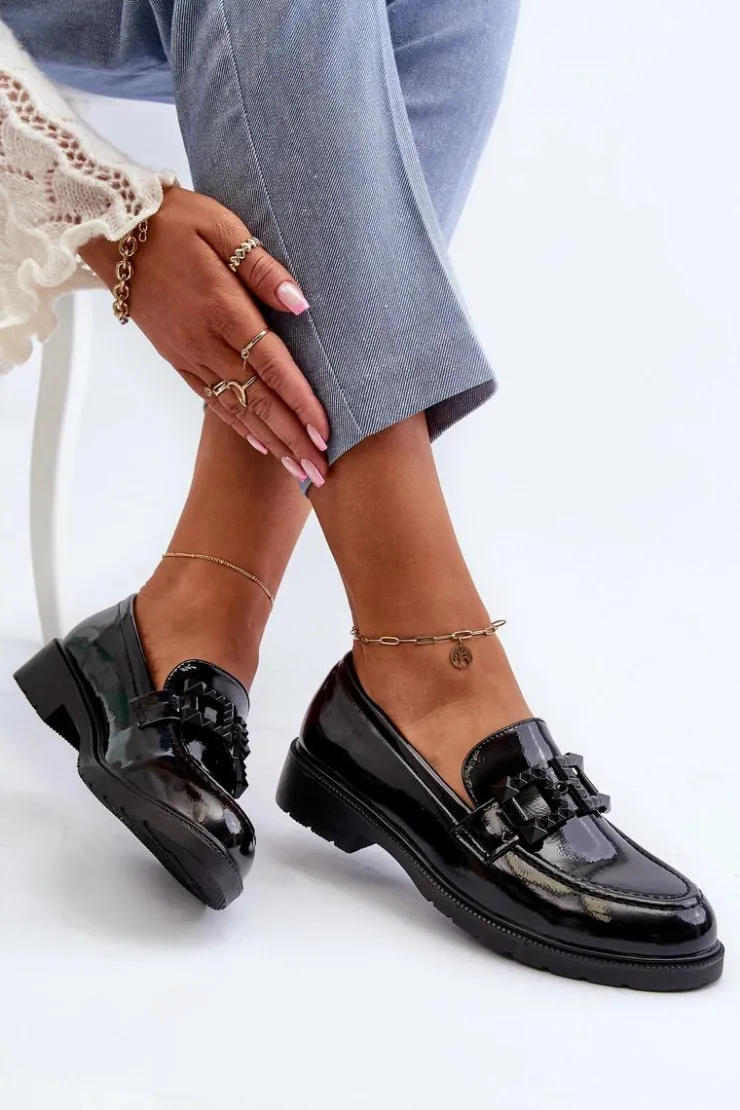 Damskie Damskie buty S.Barski Lakierowane Mokasyny Damskie Z Ozdobą S.Barski HY371A