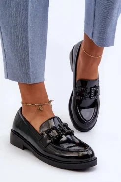 Damskie Damskie buty S.Barski Lakierowane Mokasyny Damskie Z Ozdobą S.Barski HY371A