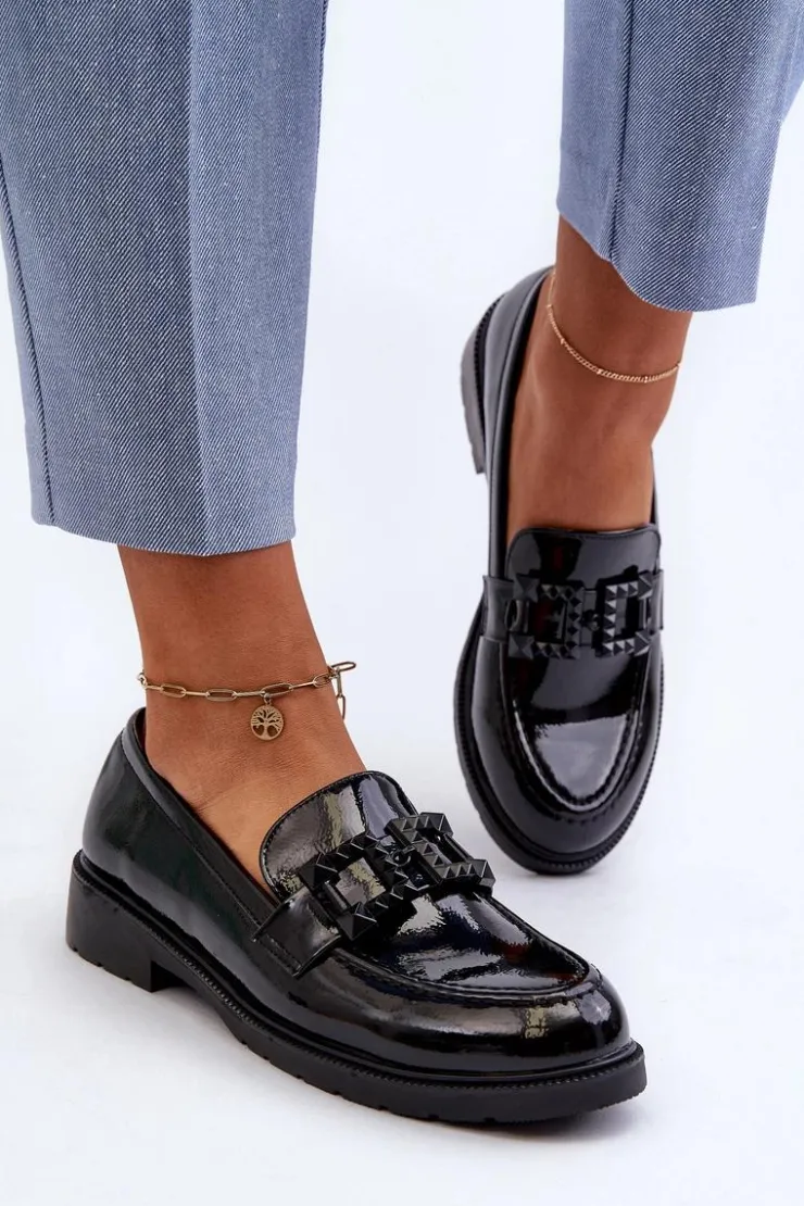 Damskie Damskie buty S.Barski Lakierowane Mokasyny Damskie Z Ozdobą S.Barski HY371A