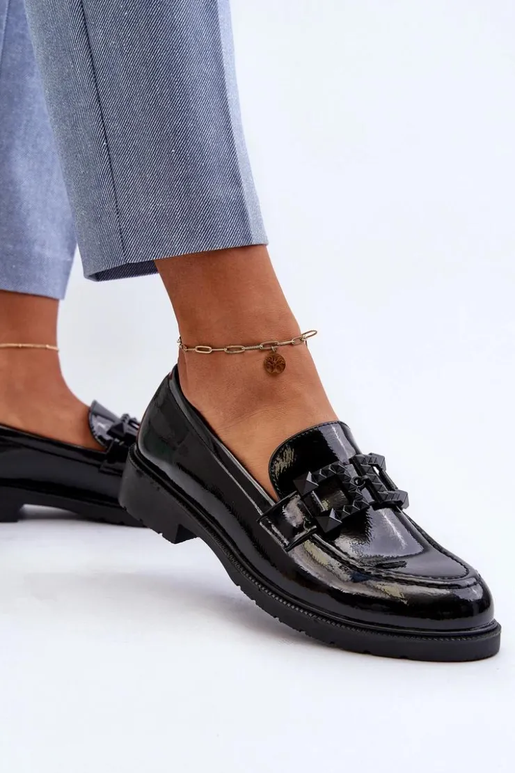 Damskie Damskie buty S.Barski Lakierowane Mokasyny Damskie Z Ozdobą S.Barski HY371A