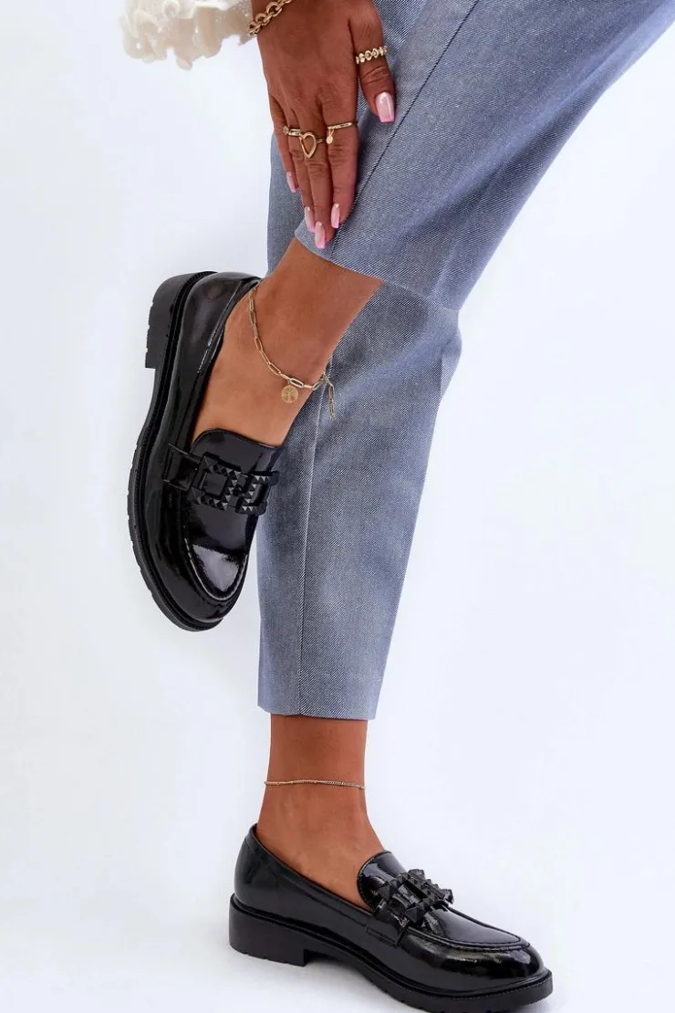 Damskie Damskie buty S.Barski Lakierowane Mokasyny Damskie Z Ozdobą S.Barski HY371A