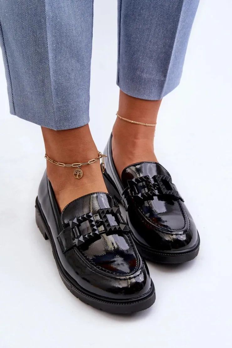 Damskie Damskie buty S.Barski Lakierowane Mokasyny Damskie Z Ozdobą S.Barski HY371A