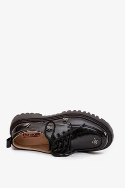 Clearance Damskie buty S.Barski Lakierowane Mokasyny Damskie Z Ozdobną Klamrą S.Barski HY52-546 Czarne