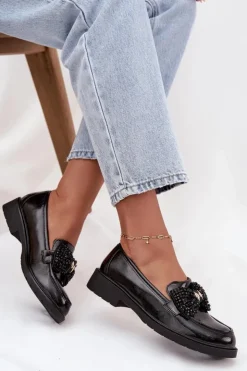 Damskie D&A Lakierowane Mokasyny Damskie Z Kokardką S.Barski HY52-319A Czarne