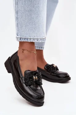 Damskie D&A Lakierowane Mokasyny Damskie Z Kokardką S.Barski HY52-319A Czarne