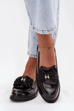 Damskie D&A Lakierowane Mokasyny Damskie Z Kokardką S.Barski HY52-319A Czarne