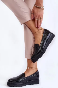 Buty damskie Vinceza Lakierowane Mokasyny Krokodyli Wzór Na Platformie Czarne Diane