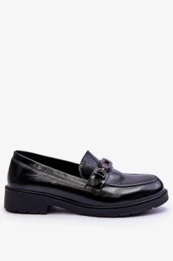 Damskie buty S.Barski Mokasyny Damskie Lakierowane*Lakierowane Mokasyny Loafersy Z Ozdobą Czarne Maura