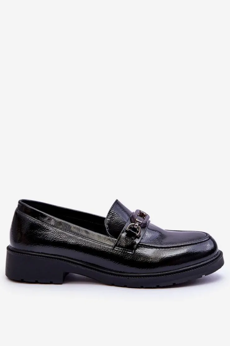 Damskie buty S.Barski Mokasyny Damskie Lakierowane*Lakierowane Mokasyny Loafersy Z Ozdobą Czarne Maura