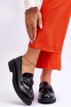 Damskie buty S.Barski Mokasyny Damskie Lakierowane*Lakierowane Mokasyny Loafersy Z Ozdobą Czarne Maura