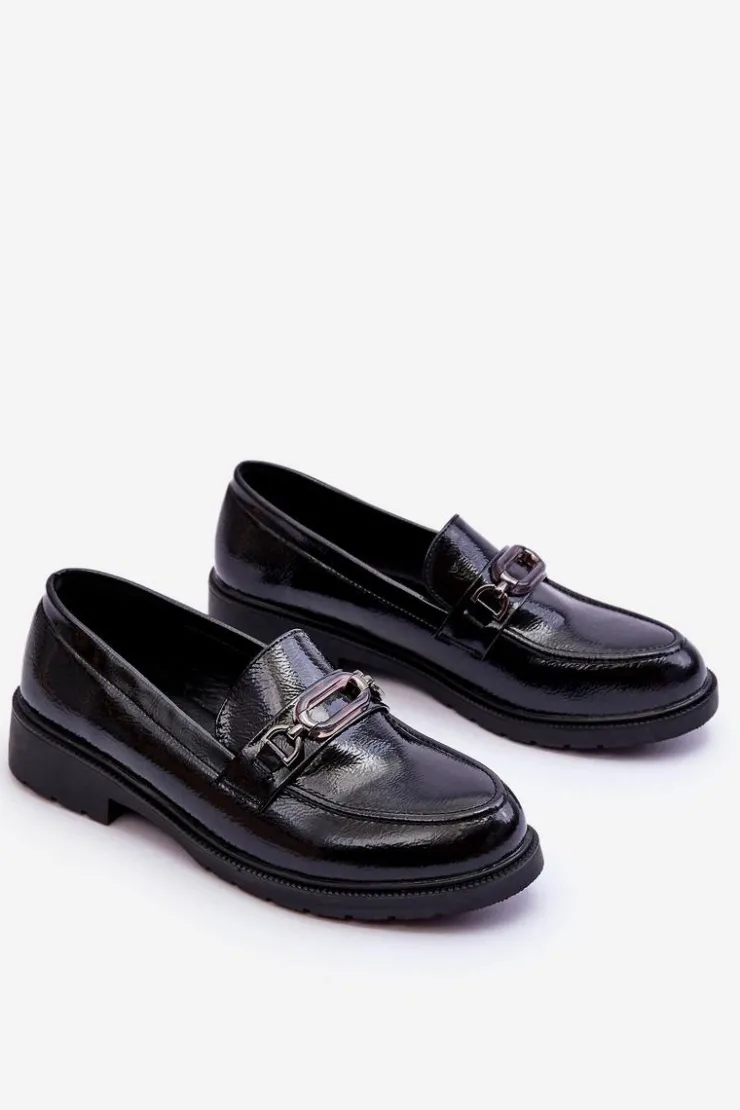 Damskie buty S.Barski Mokasyny Damskie Lakierowane*Lakierowane Mokasyny Loafersy Z Ozdobą Czarne Maura